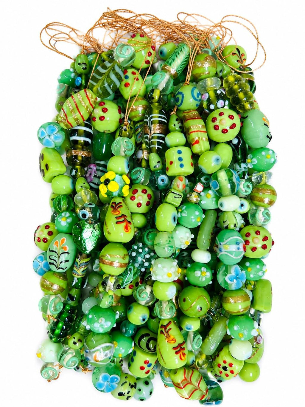 Lamp Work Handmade Glass Beads | Multi Style Glass Beads | 8” Strands | Colorful Artisan Beads for Jewelry Making | DIY Crafts & Beading Supplies (50, Strands)