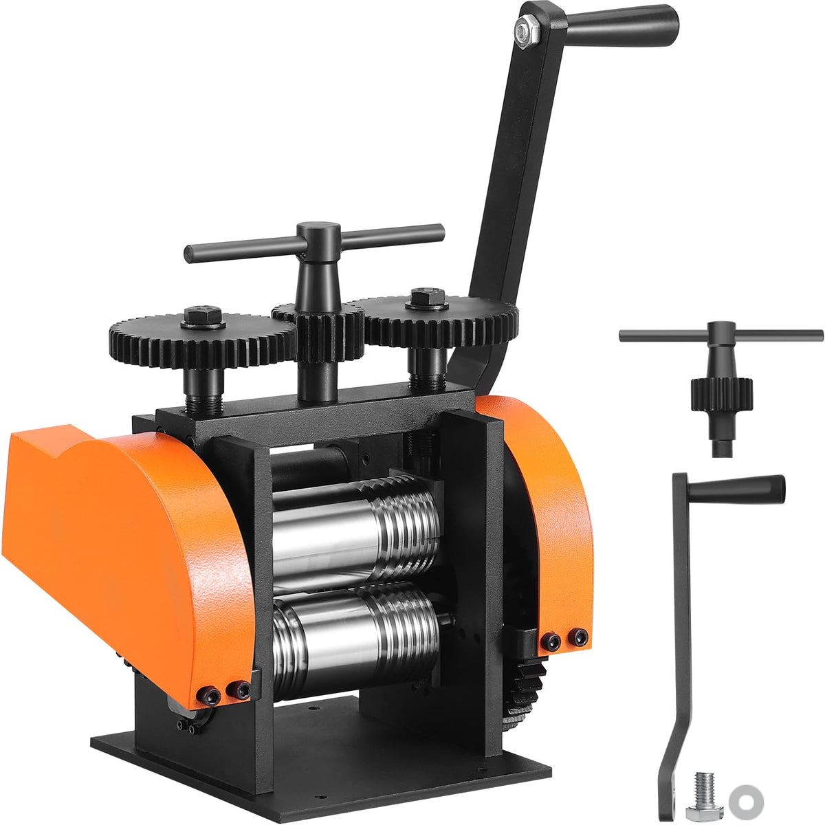 VEVOR Jewelry Press, 75mm Width, 3-in-1 Functionality, Gear Ratio 1:2, Adjustable 0.03-6.5mm Press Thickness, Ideal for Crafting Metal Jewelry Sheets, Squares, Wires, and Semicircles