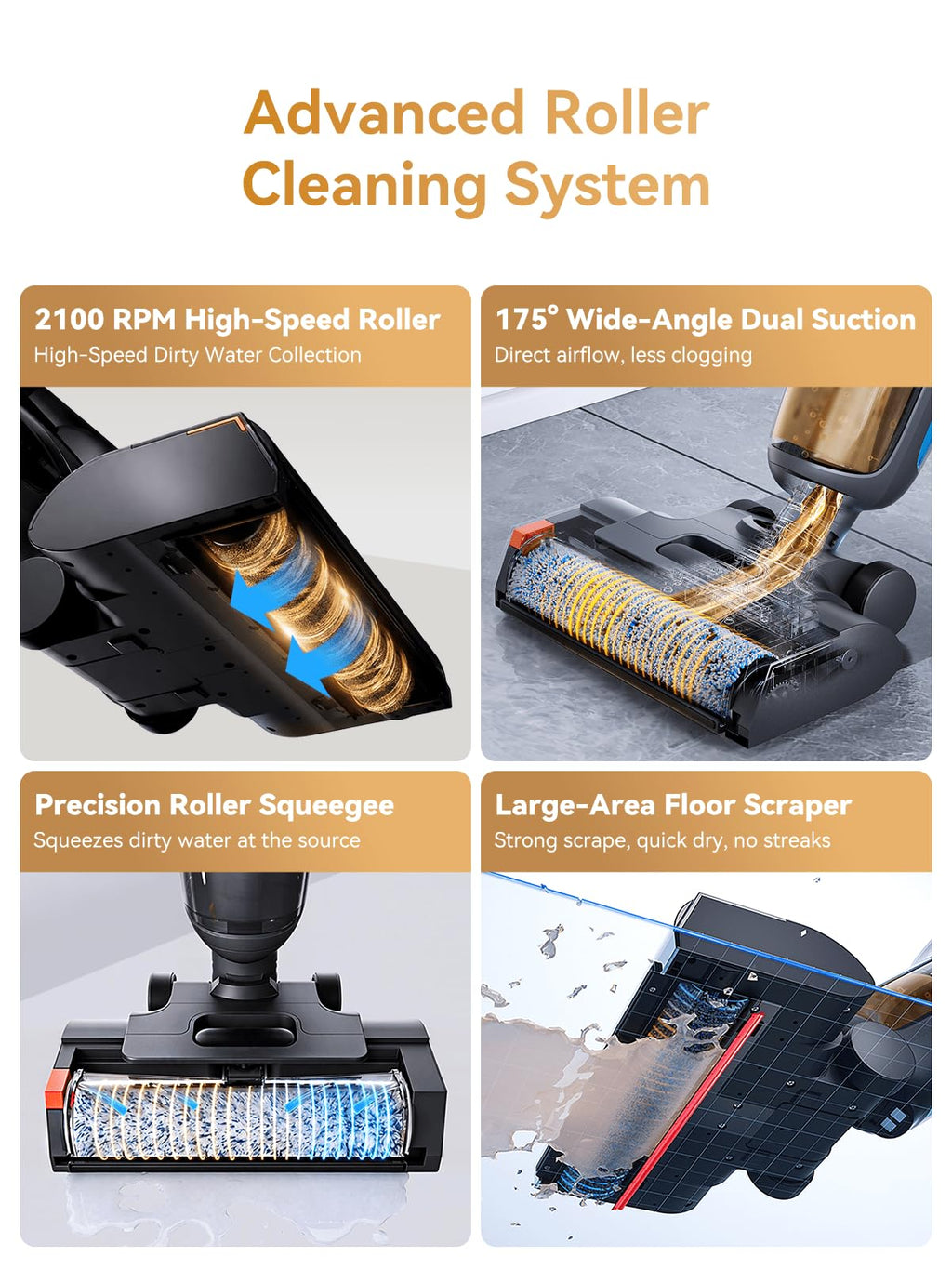 ILIFE D90 Cordless Wet Dry Vacuum Cleaner, Vacuum and Mop for Hard Floor, Sticky Messes and Pet Hair, Self-Cleaning, 2100 RPM Anti-Tangle Brush Roll, Dual Tanks, Up to 35 Mins Runtime,Black