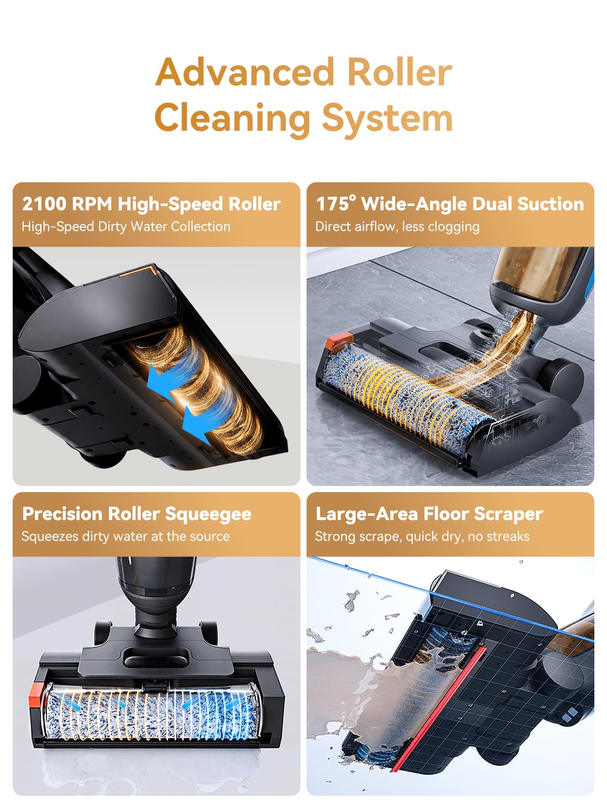 ILIFE D90 Cordless Wet Dry Vacuum Cleaner, Vacuum and Mop for Hard Floor, Sticky Messes and Pet Hair, Self-Cleaning, 2100 RPM Anti-Tangle Brush Roll, Dual Tanks, Up to 35 Mins Runtime,Black