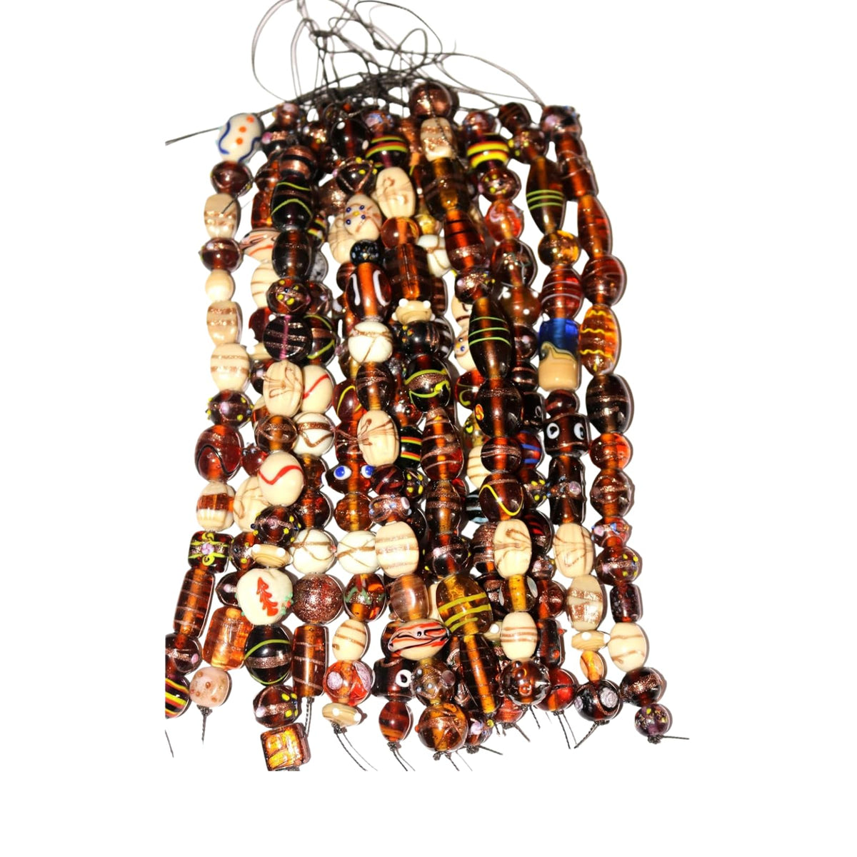Handcrafted Brown Lampwork Glass Beads | Mixed Shape Artistic Brown Bead Collection | Available in 40 Strands | Handmade Decorative Beads for Jewelry Making & DIY Crafts.