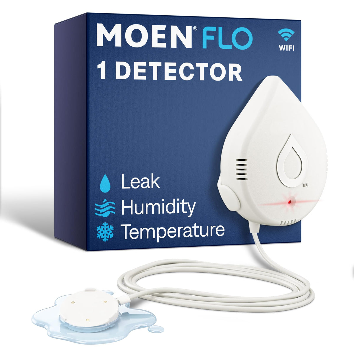 Moen 920-005 Flo Smart Water Leak Detector, White, 3-Pack with 3-Pack 6-Foot Leak Sensing Cable