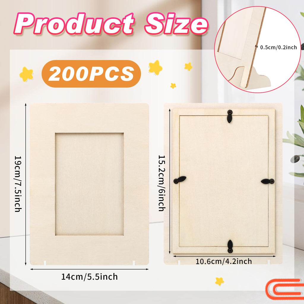200 Pack DIY Wood Picture Frames for Craft, 4x6In Photos, Rectangle