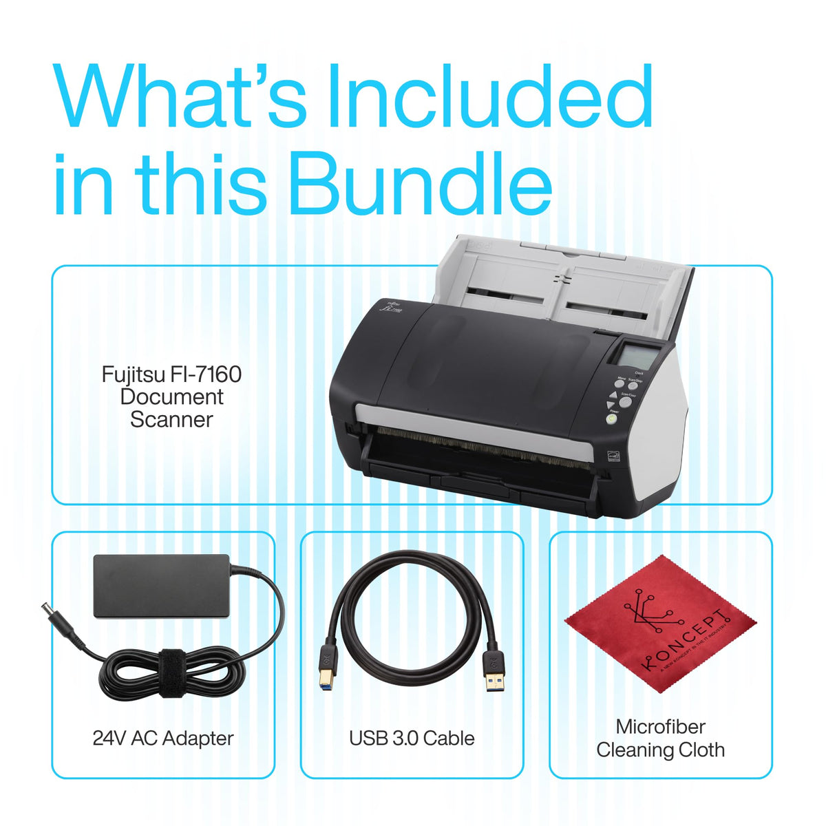 FI-7160 Fujitsu Document Scanner - Duplex - Scanners for Computers with 24V & USB 3.0 Cable, 8.5 X 14 in, 600 DPI, 60 PPM (Mono/Color), ADF, 4000 Scans Per Day (Renewed)