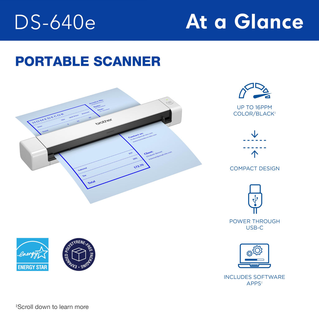 Brother DS-640e Compact Portable Document Scanner