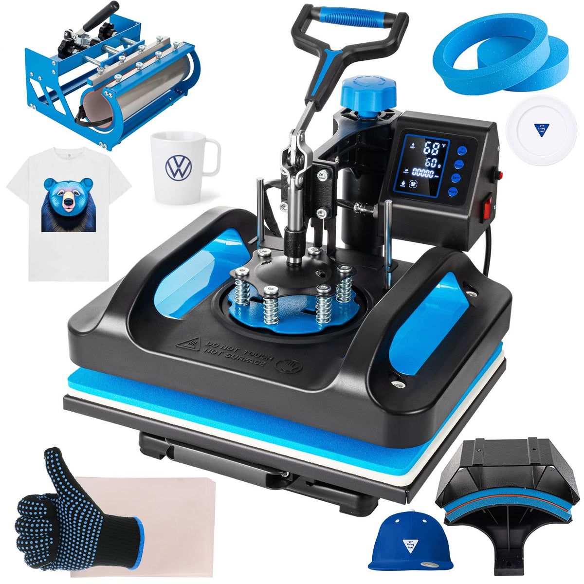 Topdeep Pro Heat Press 15x12 Inch, 5 in 1 Heat Press Machine with 30 OZ Tumbler Press, Swing Away T Shirt Pressing Machine, Combo Tumbler Heat Press Machine Sublimation for T-Shirt Tumblers Hat Cap