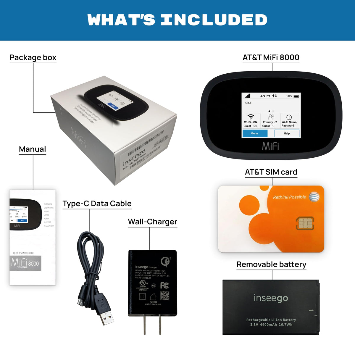 AT&T Wireless Hotspot Pocket WiFi 4G LTE MiFi 8000, Free VPN Mobile Hotspot for Travel, 4G Mobile Portable WiFi, Unlocked Globally, Near 5G Speed up to 1200 Mbps, EVDO-LINK Bundle