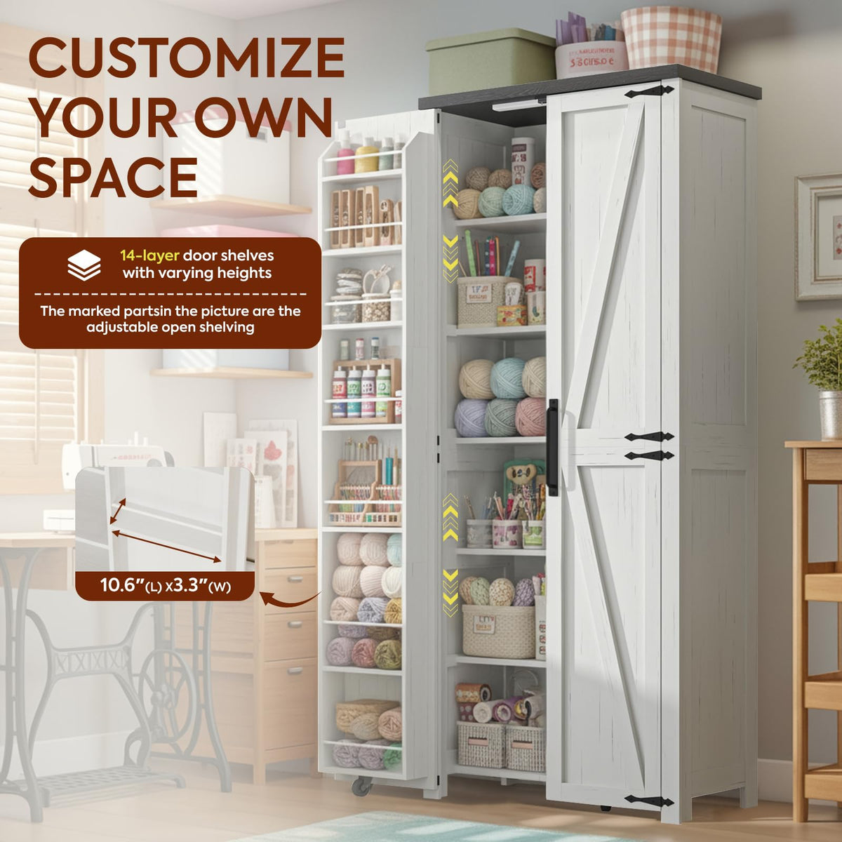 72" H Craft Storage Cabinet with LED Lights