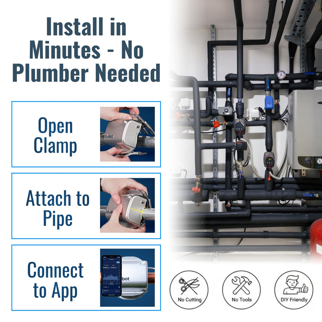 Bluebot Smart Water Flow Meter WiFi Clamp-On Leak Detector