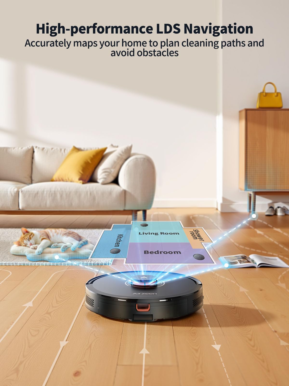 Robot Vacuum and Mop Self-Emptying, 8000Pa Suction for Pet Hair/Carpet