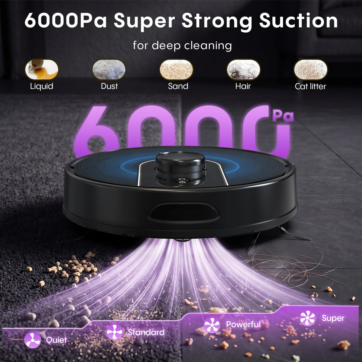 Bagotte Robot Vacuum and Mop Combo,6000Pa LiDAR Navigation Robotic Vacuum Cleaner,Self-Emptying Station for 90 Days,Wi-Fi/App/Voice Control,Ideal for Carpets&Hard Floors