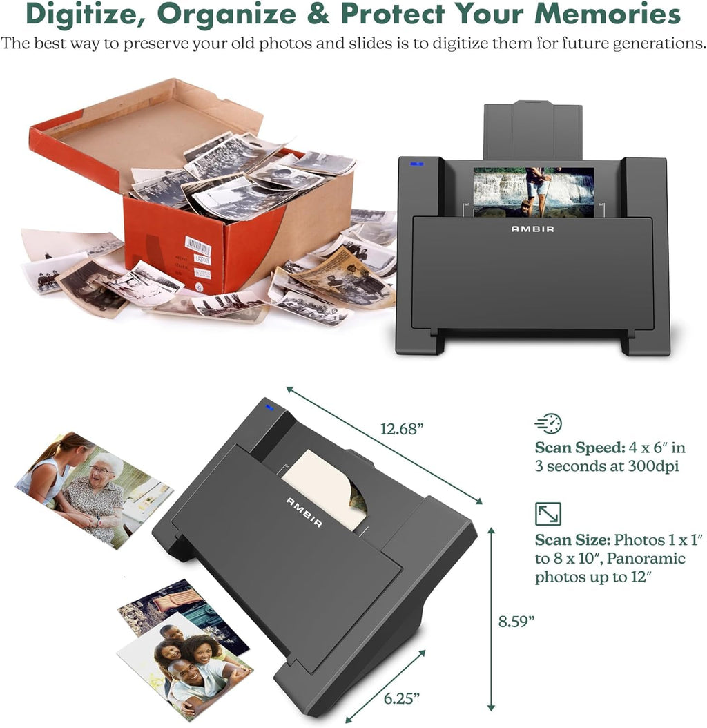 AMBIR Photo Scanner with Photo Cleaning Kit Bundle - Scan Photos in Seconds