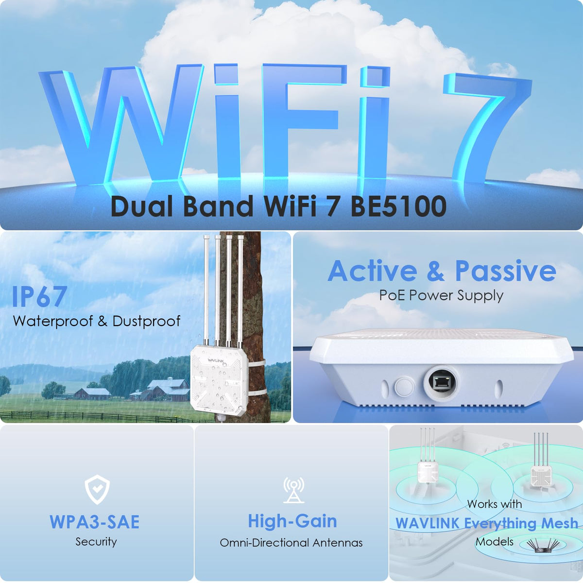 WAVLINK WiFi 7 BE5100 Outdoor WiFi Extender