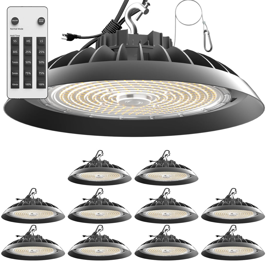 Lightdot Smart 250W High Bay LED Shop Lights 37,500LM High Bay Lights with Controller (Supports ON/OFF Mode & Motion Sensor Mode) ETL-Listed US Plug for Workshop, Garage, Warehouse-6Yrs Warranty-4Pack