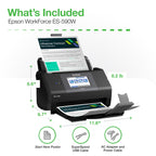 Epson Workforce ES-590W Wireless & USB High-Speed AI & Cloud Ready Desktop Color Duplex Document Scanner for Mac & PC, up to 45 ppm, Large 4.3" Color Touchscreen, 100-Page Auto Document Feeder