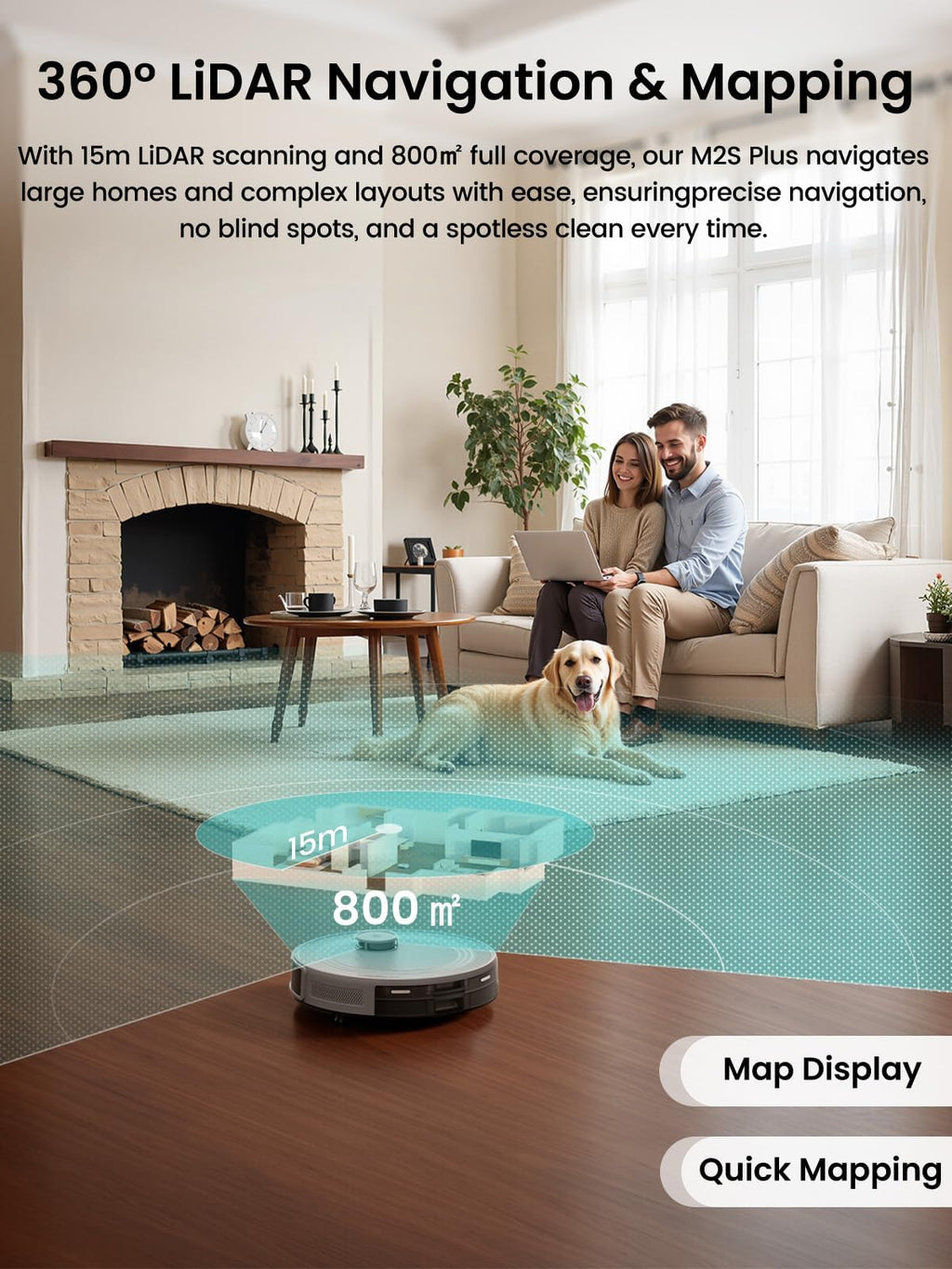 Lefant Robot Vacuum and Mop Combo, 10000Pa Suction, 75-Day Self-Emptying Base with Multi-Floor Mapping, 240Min Runtime, Ideal for Pet Hair & Carpets, Wi-Fi/Alexa/App Control, M2S Plus