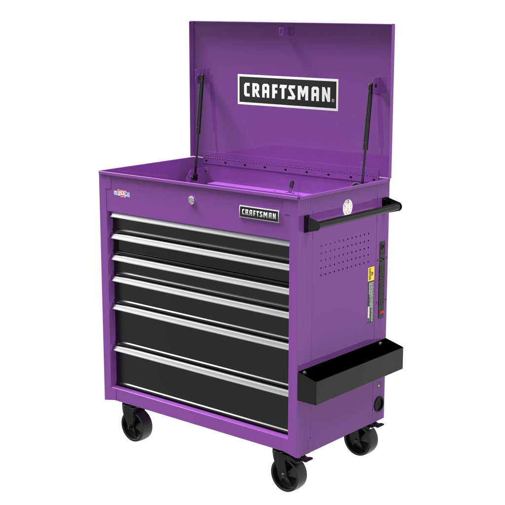 CRAFTSMAN Tool Chest with Wheels, Full Bank Utility Cart, Six Soft-Close Drawers, Power Outlets, Side Tray, Storage Cart, Heavy Duty Casters, 37 x 21 x 41 Inch, Black (CMSTUC06BK)