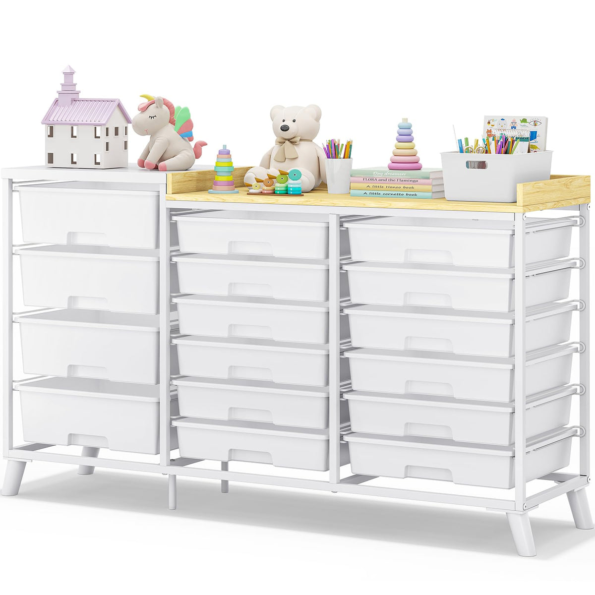 16-Drawer Craft Storage Cabinet with Open Shelves