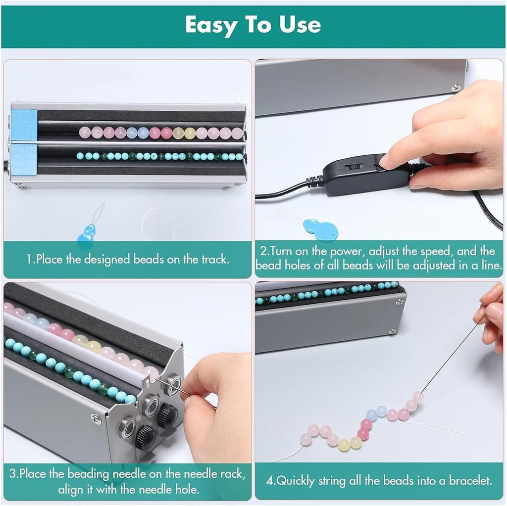 Piefeak Semi-Automatic Beading, 100W Electric Bead String Maker with Adjustable Roller Width, 2 Channels, Quick Beading for Jewelry Making