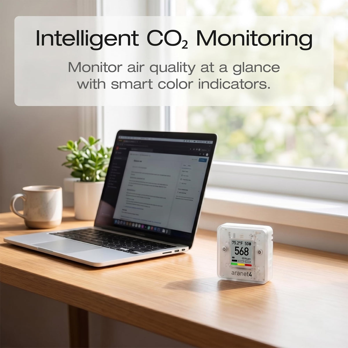 Aranet4 Indoor Air Quality Monitor, Wireless CO2 Detector for Home, Office