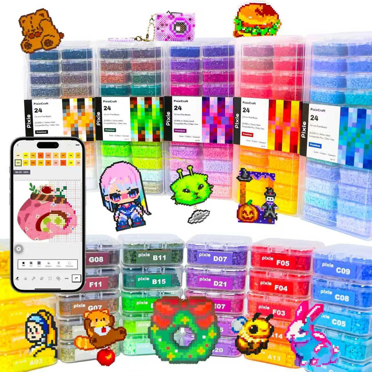 120,000 2.6mm Fuse Beads Kit, 120 Colors PixieBeads 131 pcs with Storage, Pegboards, Iron, Tweezers, Trays, Bead Pen, Mats, Pixel Art Craft Kits for Adults, Teens (All in One)