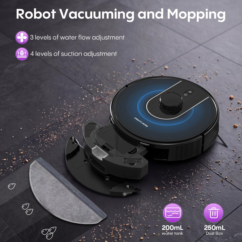 Bagotte Robot Vacuum and Mop Combo,6000Pa LiDAR Navigation Robotic Vacuum Cleaner,Self-Emptying Station for 90 Days,Wi-Fi/App/Voice Control,Ideal for Carpets&Hard Floors