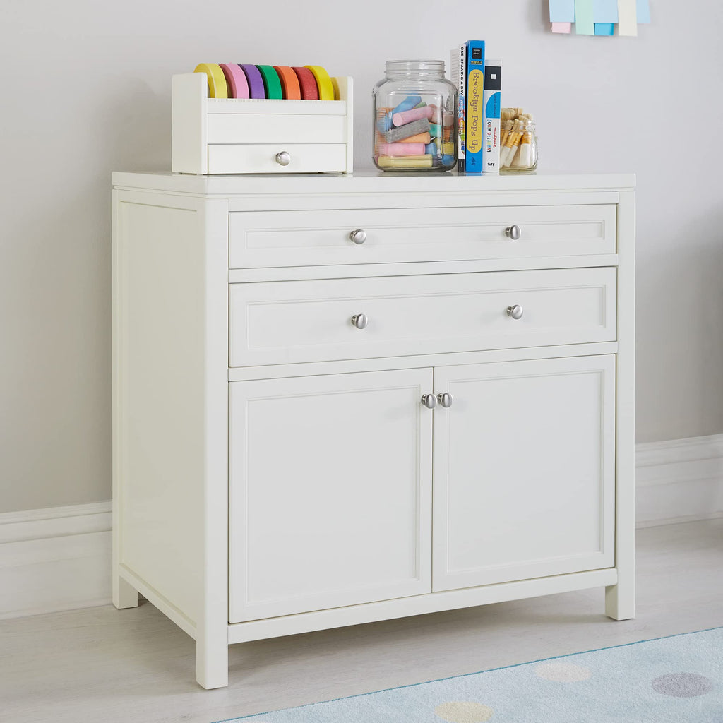 Martha Stewart Crafting Kids' Artwork Storage - Linen White: Wooden Art Supply Storage Cabinet with Drawers, Crafting Organization for Paper and Tools