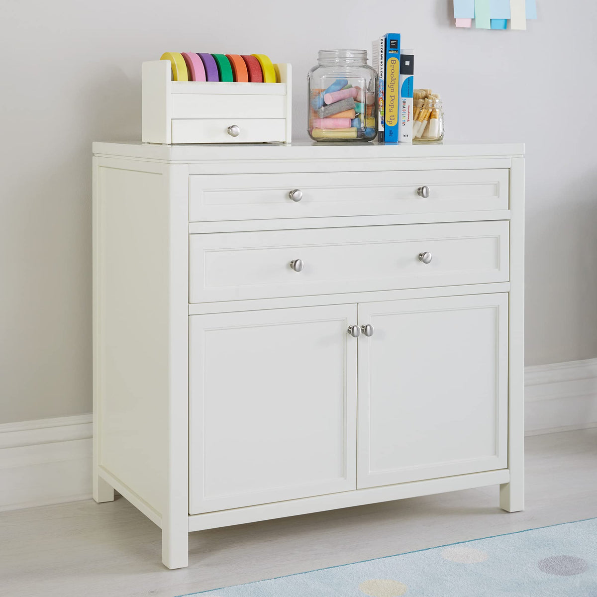 Martha Stewart Crafting Kids' Artwork Storage - Linen White: Wooden Art Supply Storage Cabinet with Drawers, Crafting Organization for Paper and Tools