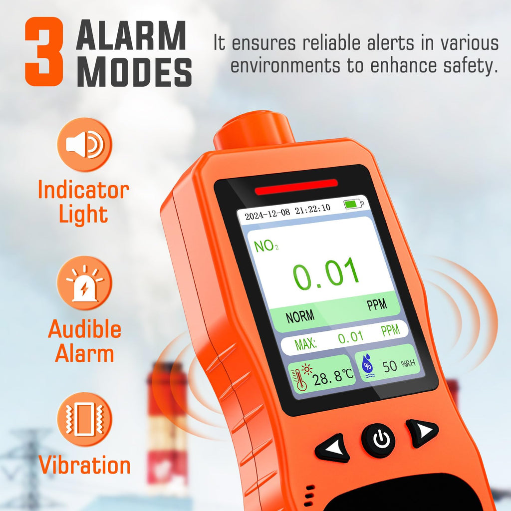 Portable Nitrogen Dioxide Gas Detector, 0-50PPM NO2 Monitor, Rechargeable Nitrogen Dioxide Meter for 16H Battery Life, NO2 Air Quality Meters with Alerts, Electrochemical Sensor