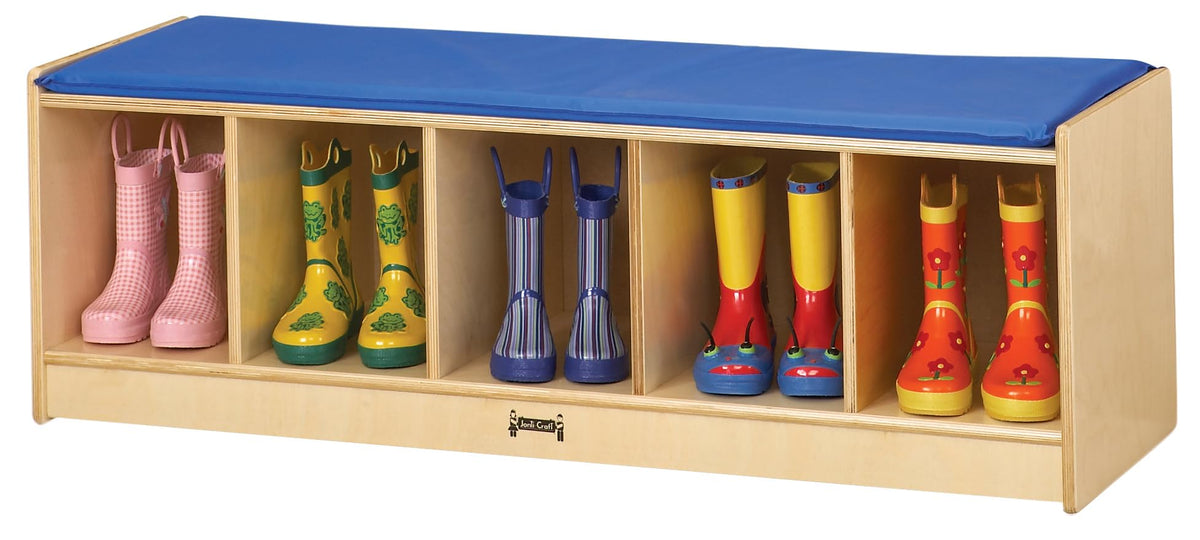 Jonti-Craft 5 Section Bench Locker with Blue Cushion