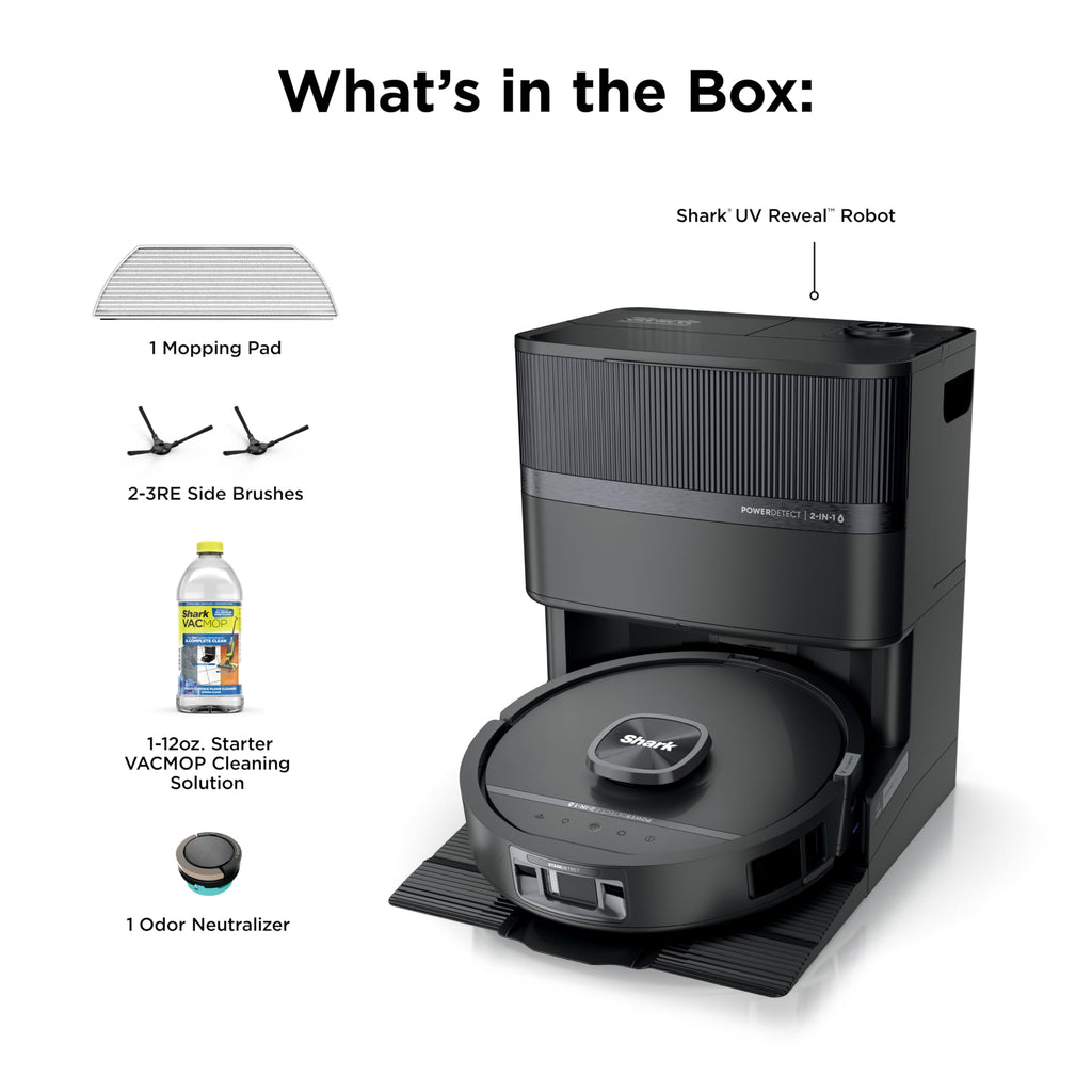 Shark PowerDetect UV Reveal 2-in-1 Robot Vacuum & Mop, Black, RV3020XE