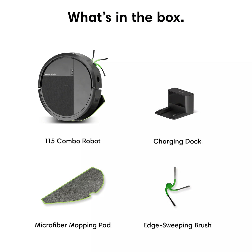 iRobot Roomba 115X Combo Robot Vacuum & Mop, 15,000 Pa, Easy to use, Intense Power-Lifting Suction, LiDAR Navigation, Multiple Cleaning Modes, Avoids Mopping Carpets, Self-Charging