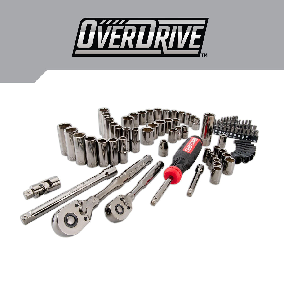 CRAFTSMAN OVERDRIVE 99-Piece Gunmetal Chrome Mechanics Tool Set, Standard SAE/Metric Socket Set, with Hard Case (CMMT99099)