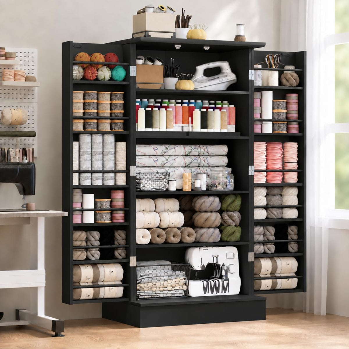 72" Tall Sewing Craft Storage Cabinet with Adjustable Shelves