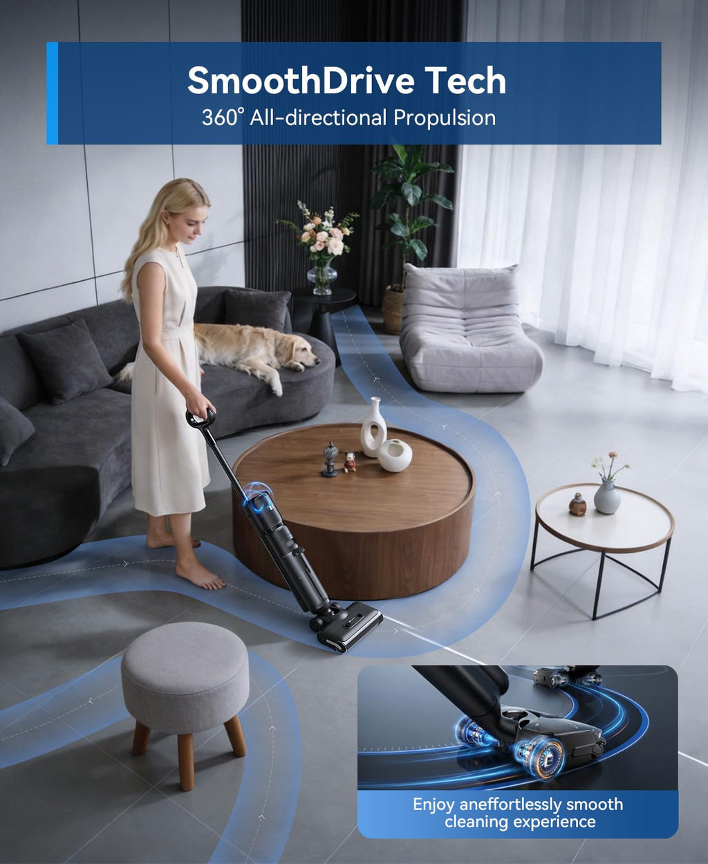 Wet Dry Vacuum Cleaner,22KPa Wet Dry Vacuum Mop with Self-Cleaning,Cordless Vacuum Mop All in One,Up to 75 Mins Runtime,One-Step Self Cleaning,Anti-Tangle Design,SmoothDrive Tech,Lightweight