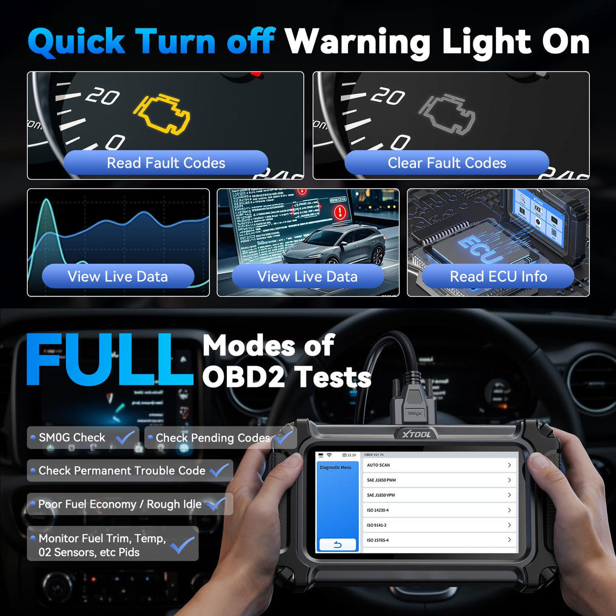 XTOOL D5S OBD2 Scanner, 16 Resets, Engine ABS SRS Transmission Scan Tool
