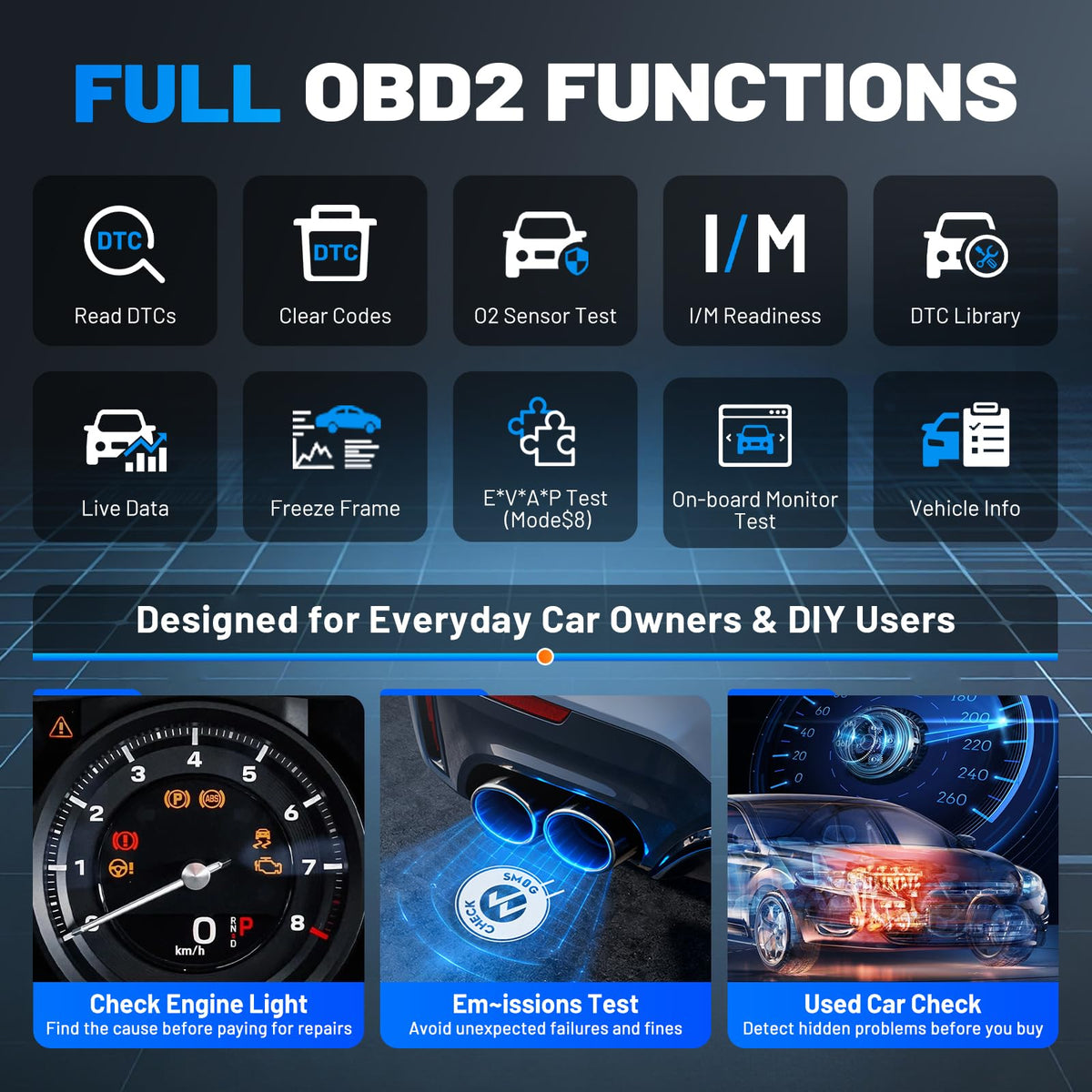 XTOOL Car Scanner D5 OBD2 Scanner ABS SRS Check Engine Code Reader 10 Reset