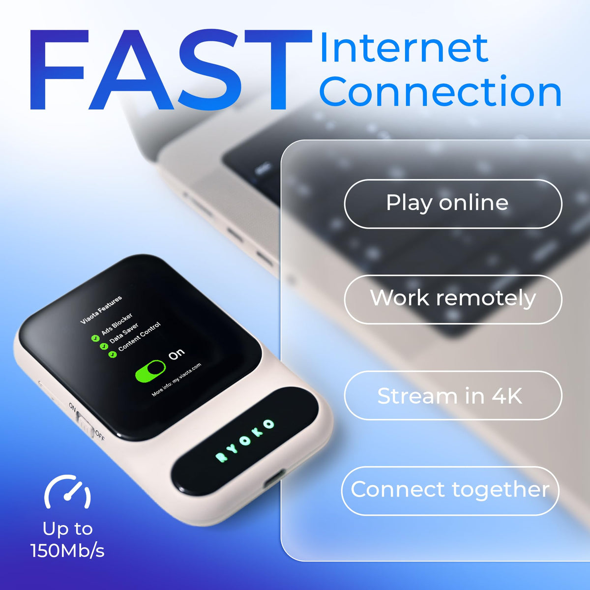 Ryoko Pro Portable WiFi Travel Router, 15GB Free Data