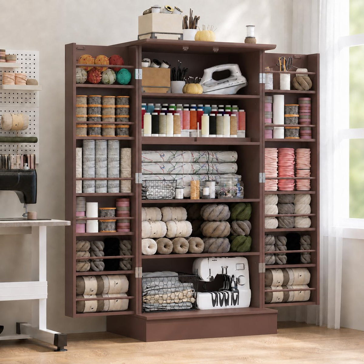 72" Tall Sewing Craft Storage Cabinet with Adjustable Shelves