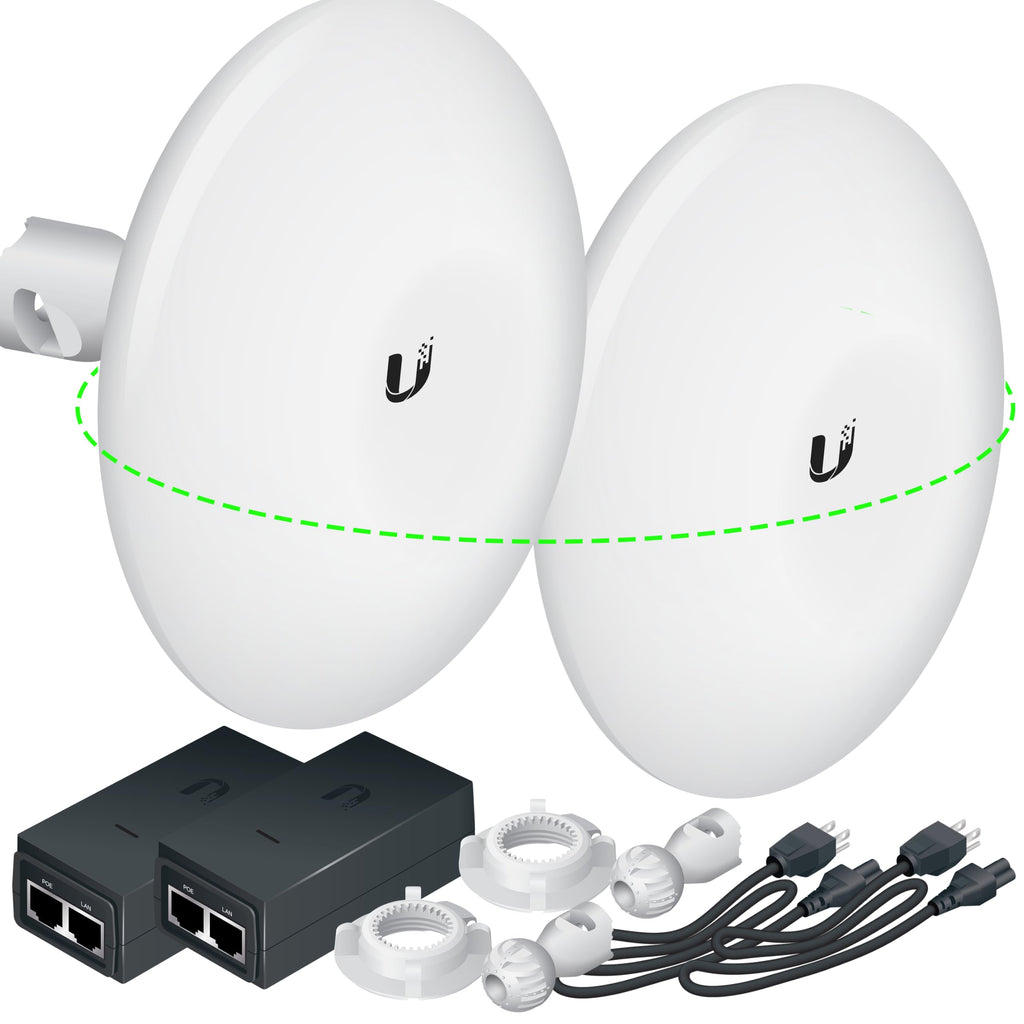 Wireless Bridge Ubiquiti NBE-M5-16 PRE-CONFIGURED, Bundle of 2 Ubiquiti NanoBeam M5, Point to Point Outdoor WiFi Bridge, Plugh and Play, 5GHz, 150+Mbps, 15+km Link Range, Network Bridge