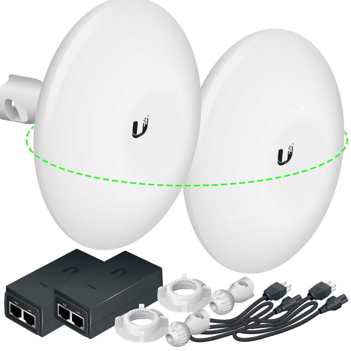 Wireless Bridge Ubiquiti NBE-M5-16 PRE-CONFIGURED, Bundle of 2 Ubiquiti NanoBeam M5, Point to Point Outdoor WiFi Bridge, Plugh and Play, 5GHz, 150+Mbps, 15+km Link Range, Network Bridge