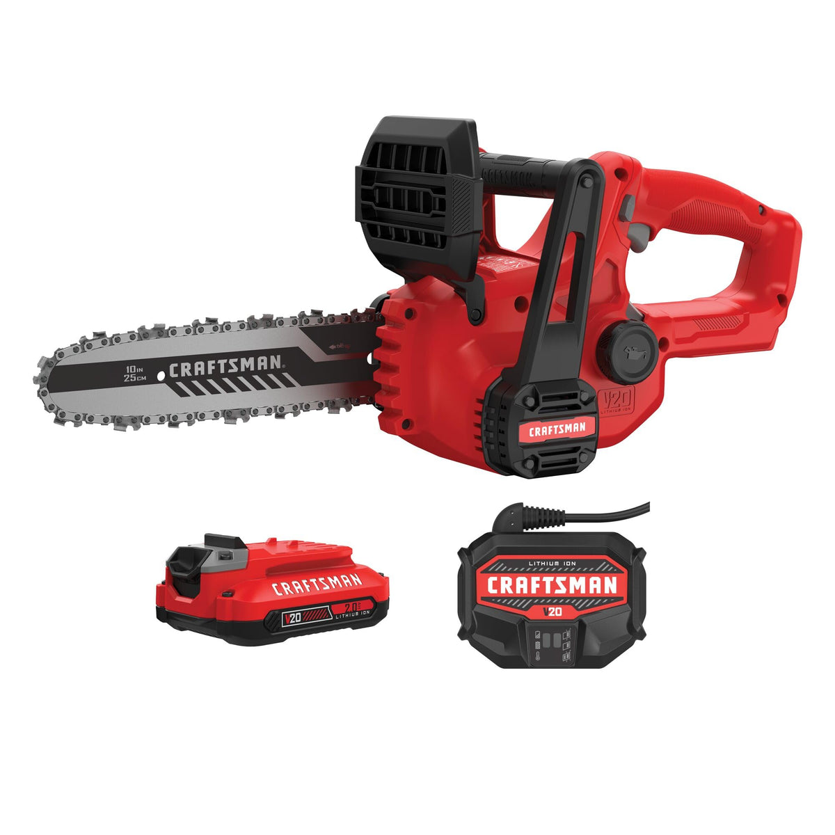 CRAFTSMAN V20 Cordless Chainsaw, 12-Inch Electric Chainsaw, Battery Powered, Battery and Charger Included (CMCCS620M1)