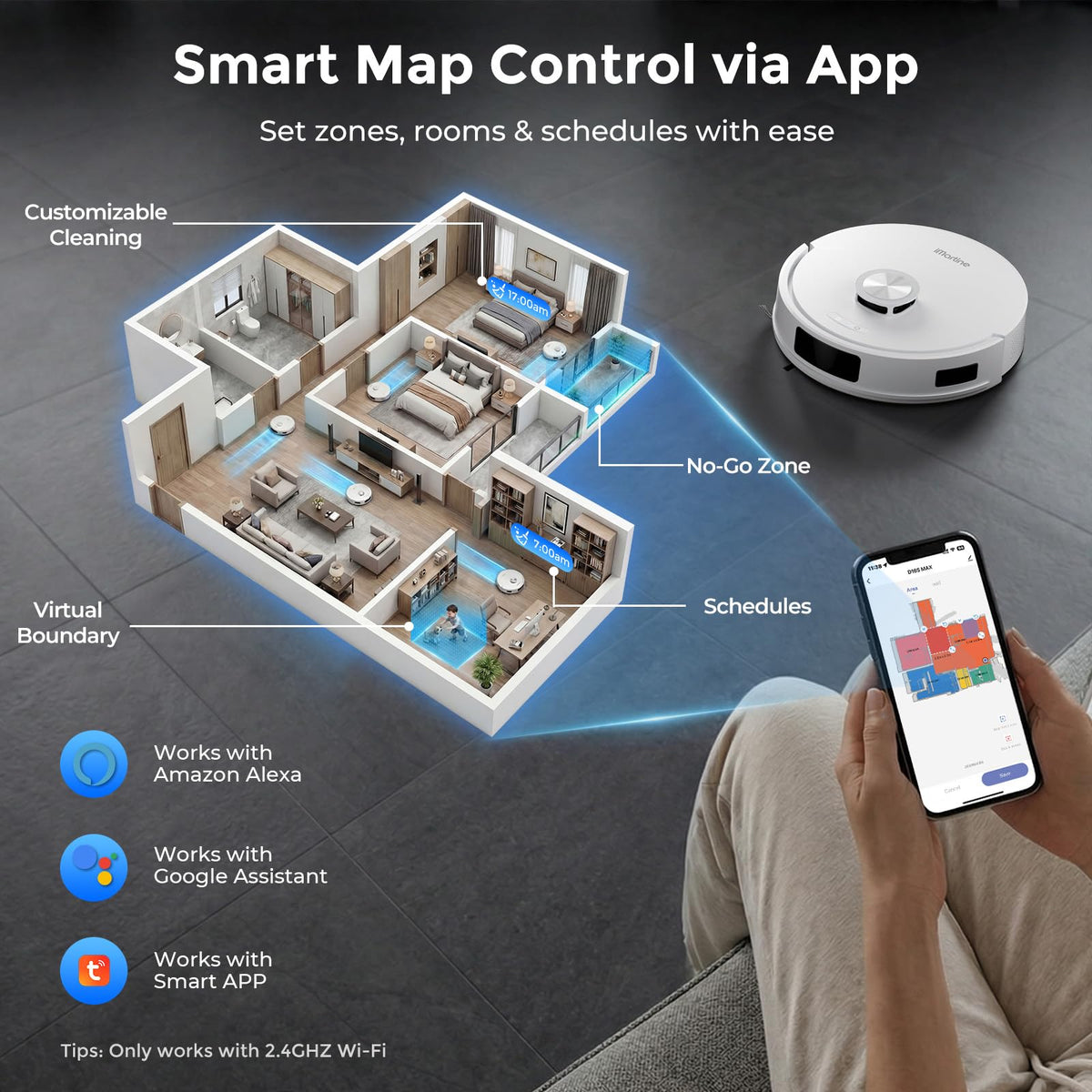 iMartine Robot Vacuum and Mop 18000Pa, Bagless, Smart Mapping, Red