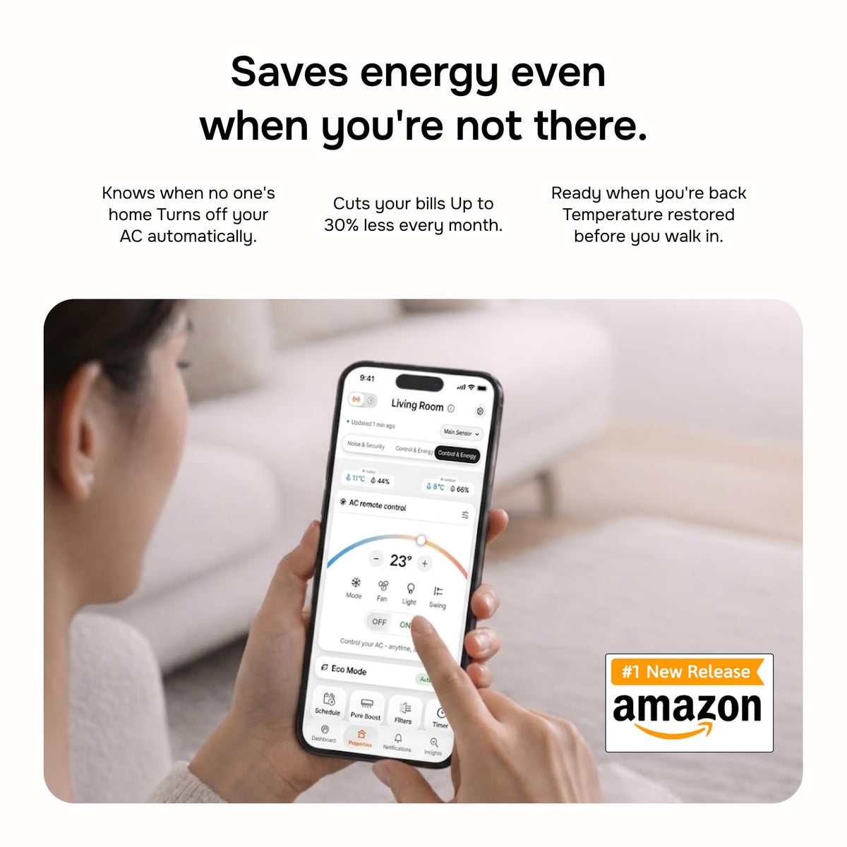Layla Smart Home Agent 9-in-1 Smart Sensor & Air Quality Monitor (CO2, bVOC, Humidity) | Noise & Motion Detector, AC Controller, Energy Savings | Compatible with Alexa & Google Home | No Subscription