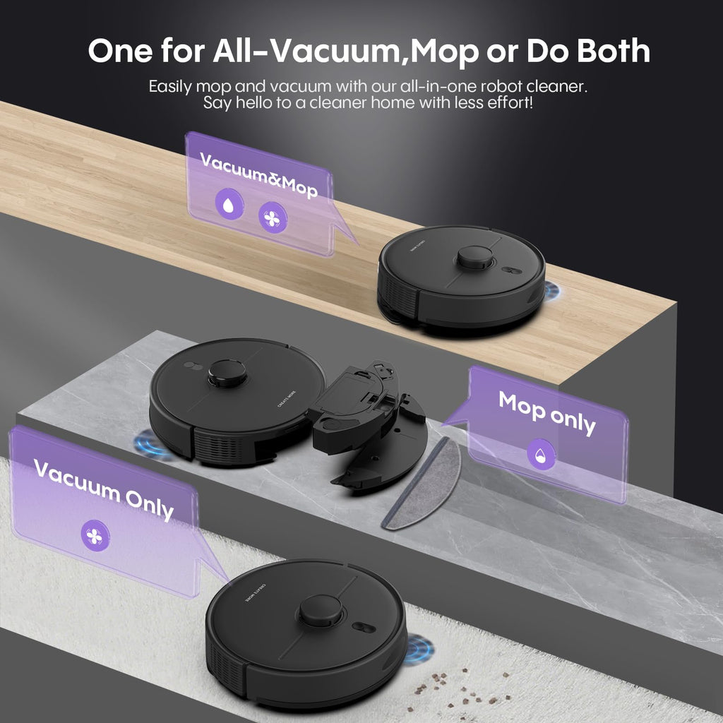 Robot Vacuum and Mop with Self-Emptying Station, 90 Days Hands-Free Robotic Vacuum Cleaner, 10000Pa Super Suction, LiDAR Navigation, Smart Mapping, WiFi/App/Voice Control for Home Pet Hair Hard Floors