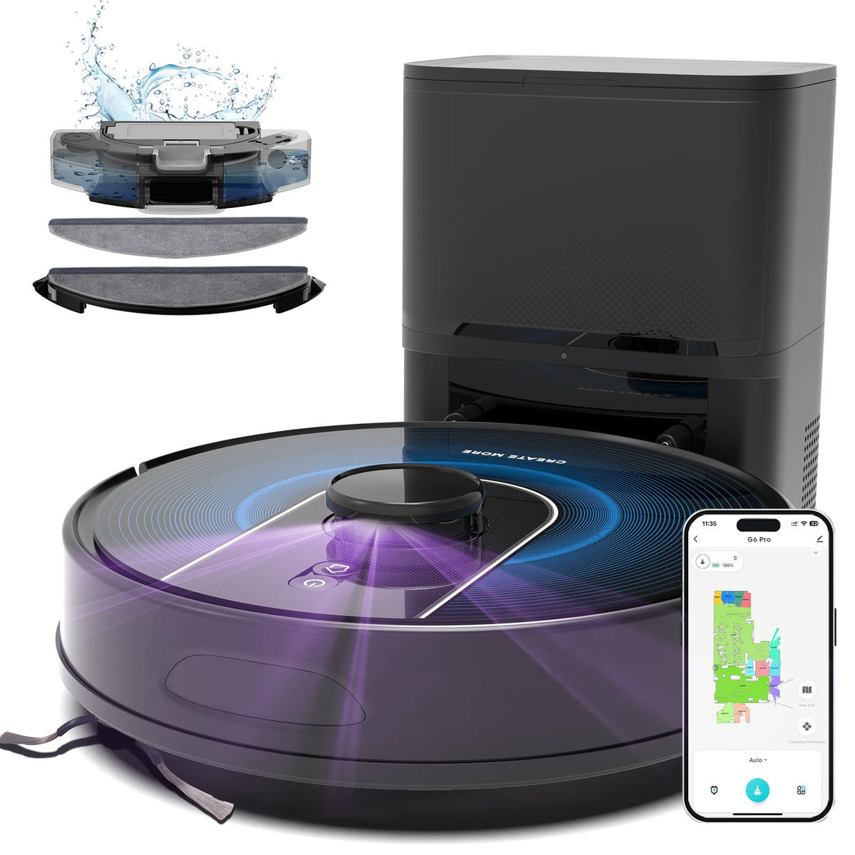 Bagotte Robot Vacuum and Mop Combo,6000Pa LiDAR Navigation Robotic Vacuum Cleaner,Self-Emptying Station for 90 Days,Wi-Fi/App/Voice Control,Ideal for Carpets&Hard Floors