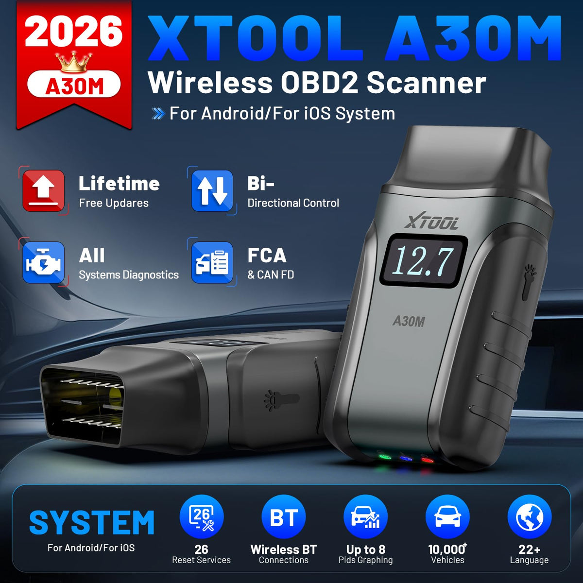 XTOOL A30M Bidirectional Scan Tool, All System OBD2 Scanner Diagnostic Tool
