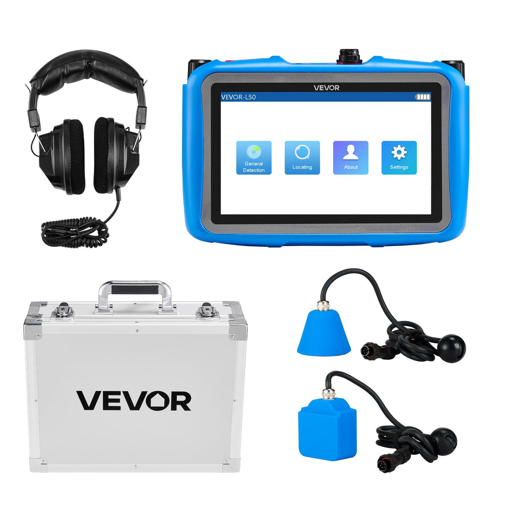 VEVOR Pipe Water Leak Detector with 4 Sensors, 1Hz-10000Hz, 7" Touchscreen Underground Plumbing Leakage Detection Locator with 3 Listening Rods, Headphones, 8GB Card & Carry Case for Indoors Outdoors