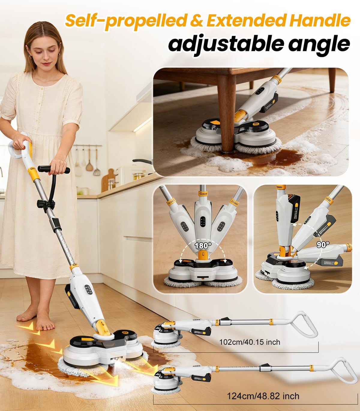 Cordless Electric Mop M3, 6000mah, 2-in-1 Floor Scrubber & Spin Mop