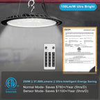 Lightdot Smart 250W High Bay LED Shop Lights 37,500LM High Bay Lights with Controller (Supports ON/OFF Mode & Motion Sensor Mode) ETL-Listed US Plug for Workshop, Garage, Warehouse-6Yrs Warranty-4Pack